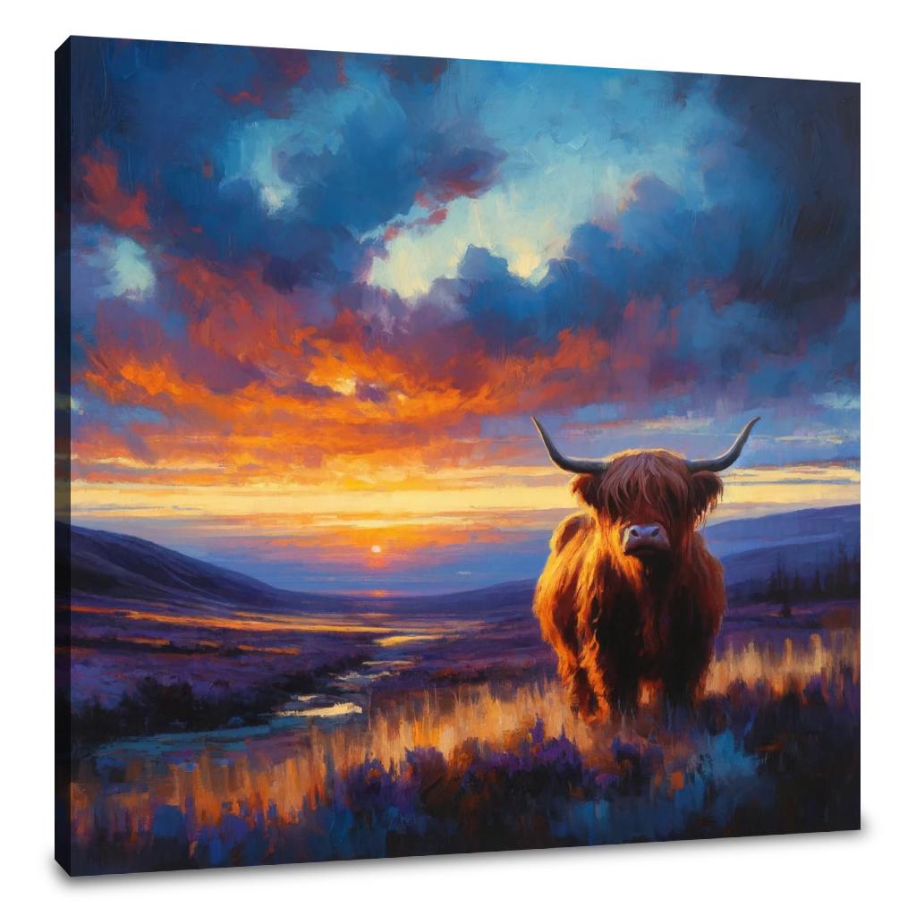 Twilight Contrast Highland Cow Canvas