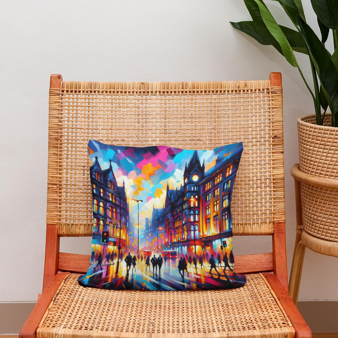 Manchester Oxford Road Twilight Cotton Cushion