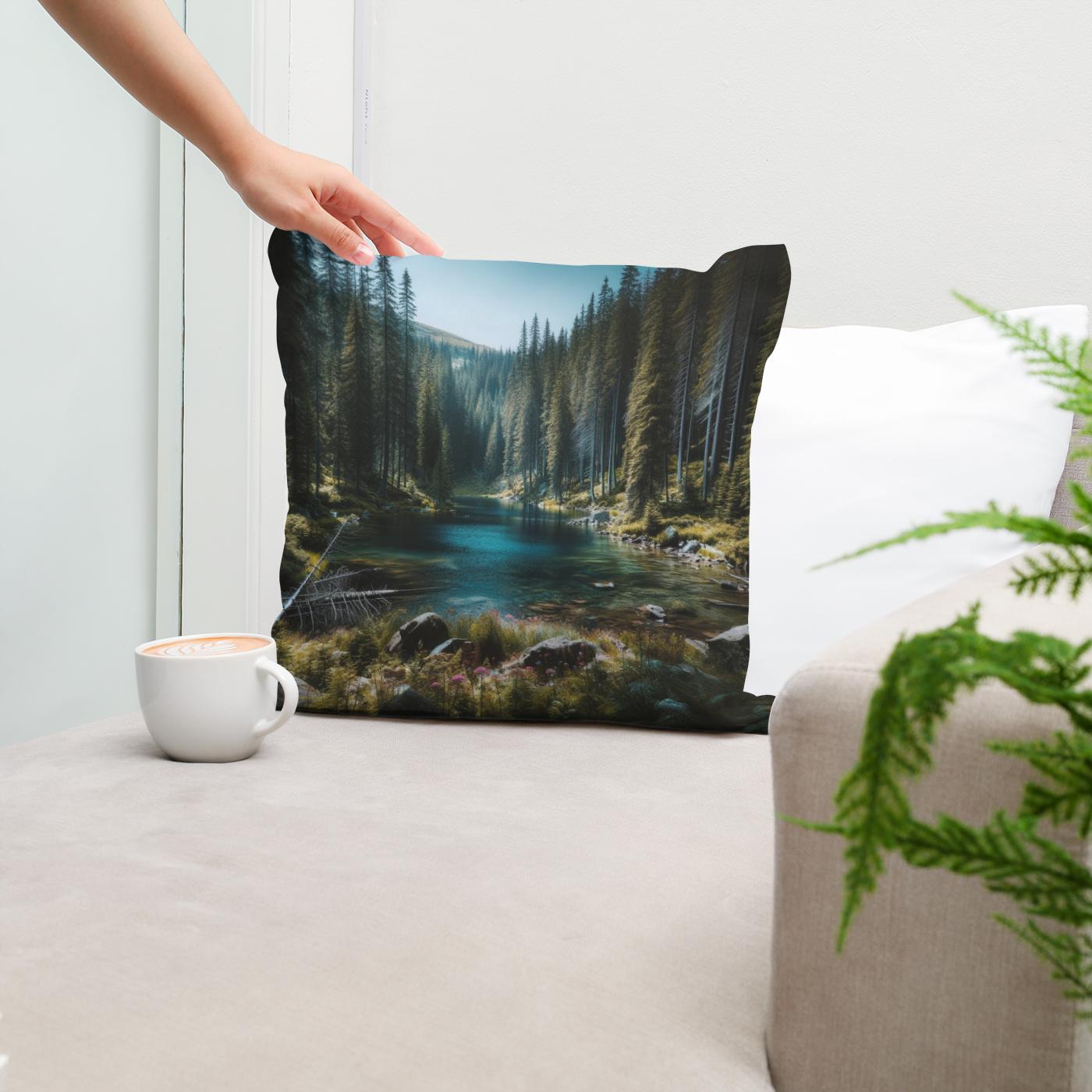Hidden Mountain Lake Cotton Cushion