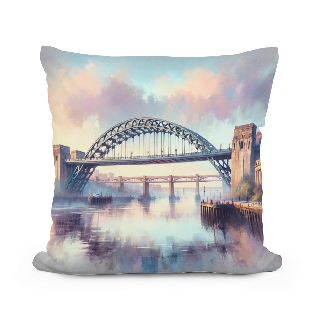Newcastle Tyne Bridge Dawn Cotton Cushion