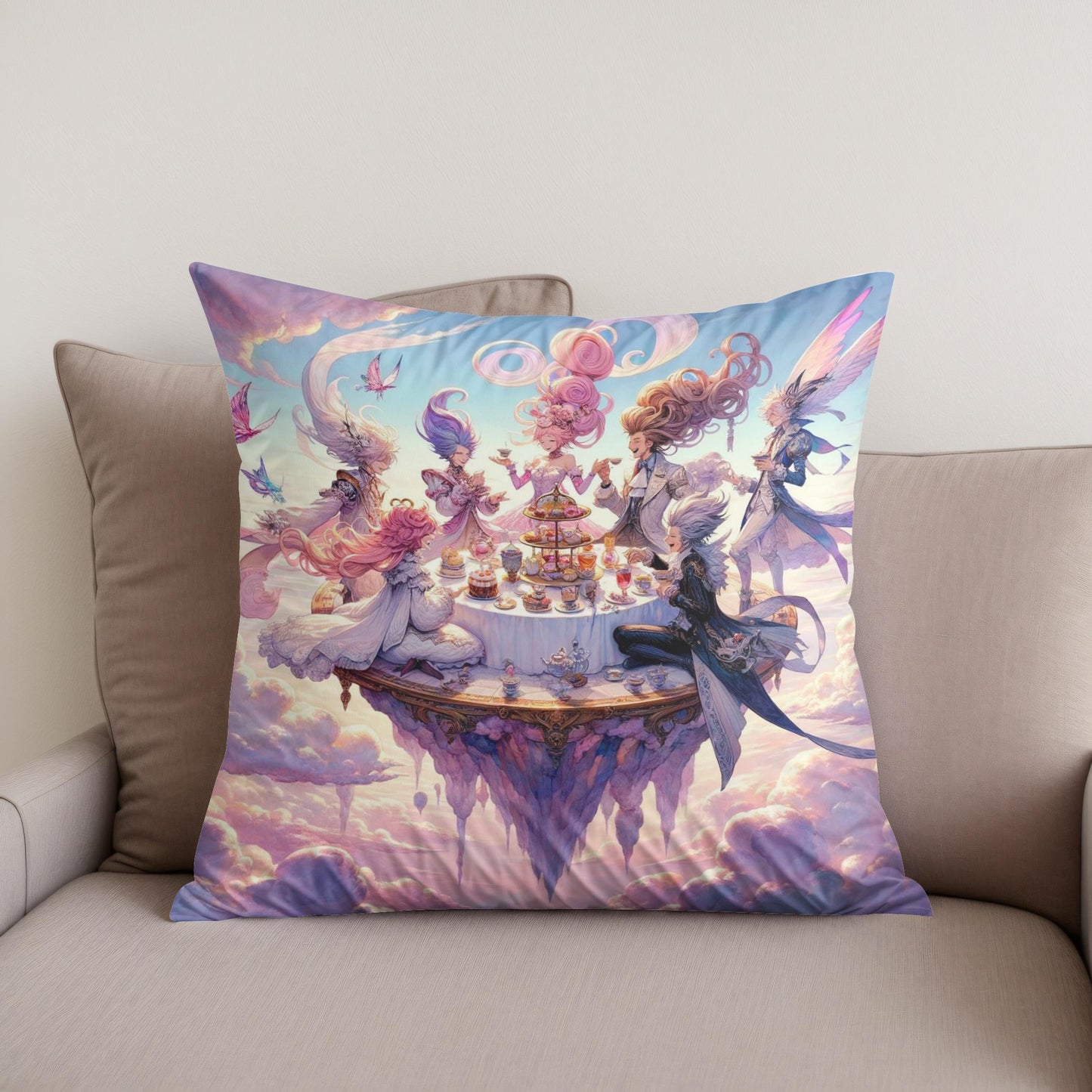 Sky High Tea Party Cotton Cushion