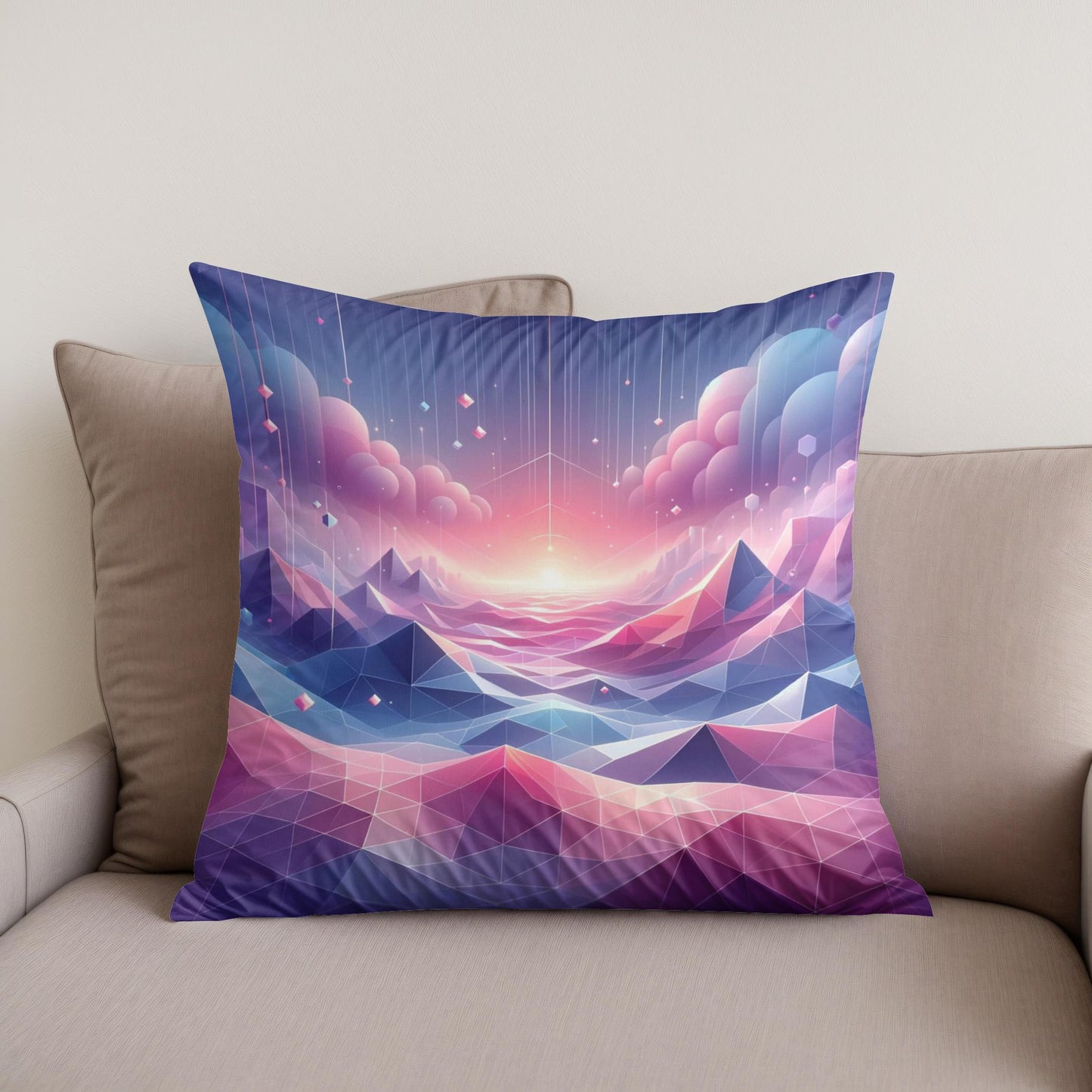 Pastel Virtuality: Geometric Dream Cotton Cushion