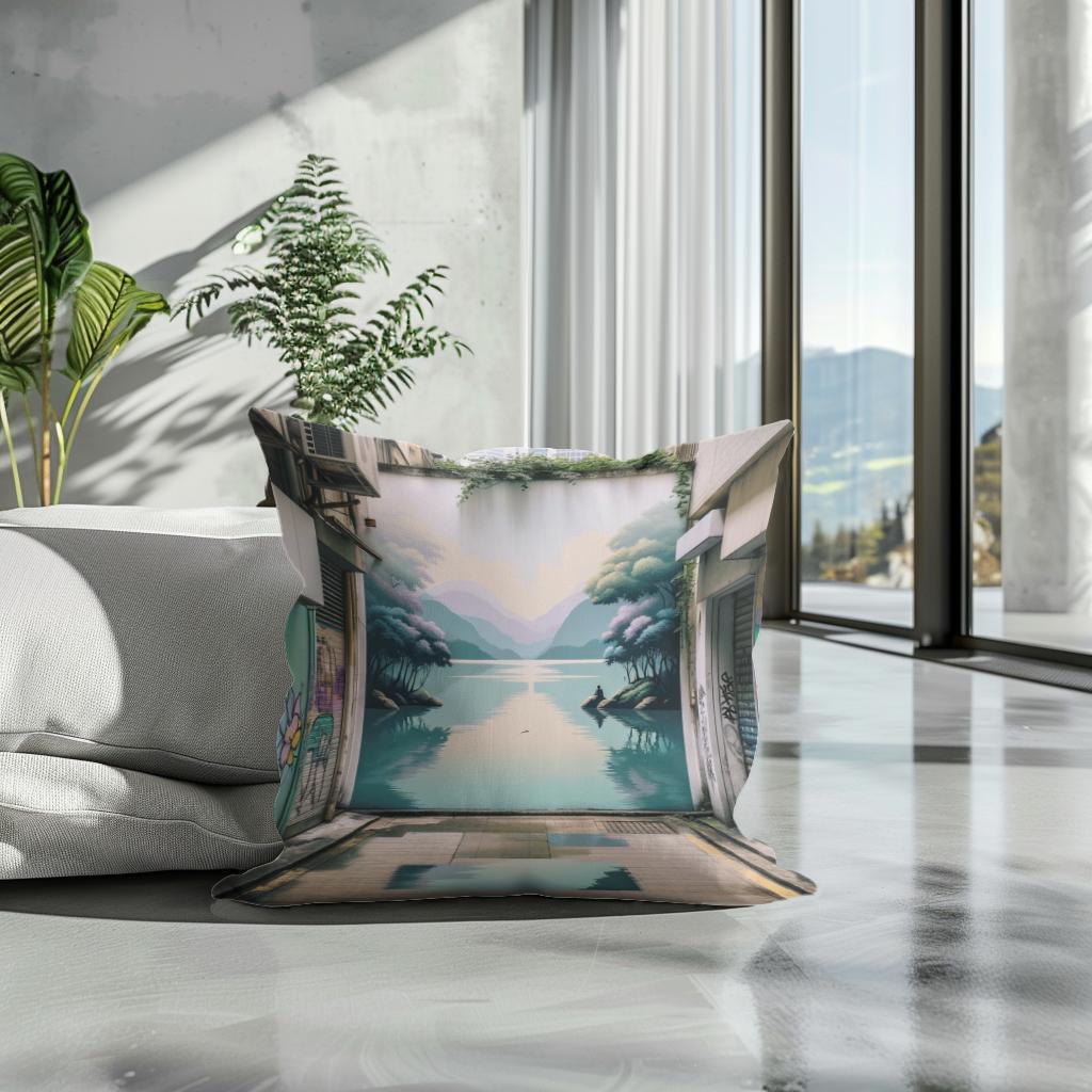 Serene Lake Alley Cotton Cushion
