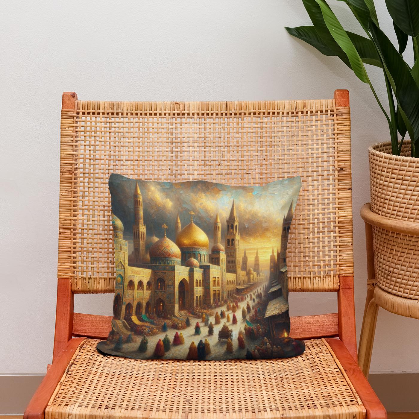 Golden City Splendor Cotton Cushion