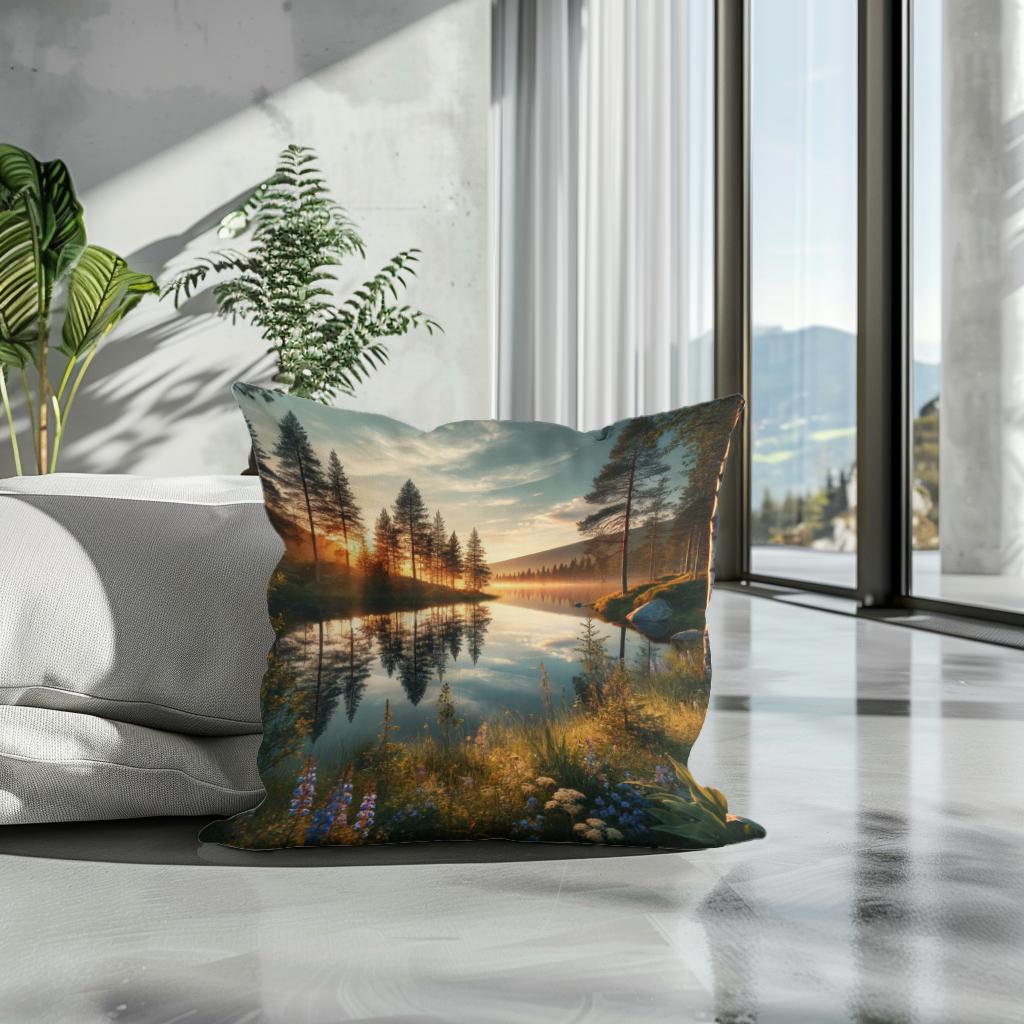 Midnight Sun Lake Cotton Cushion