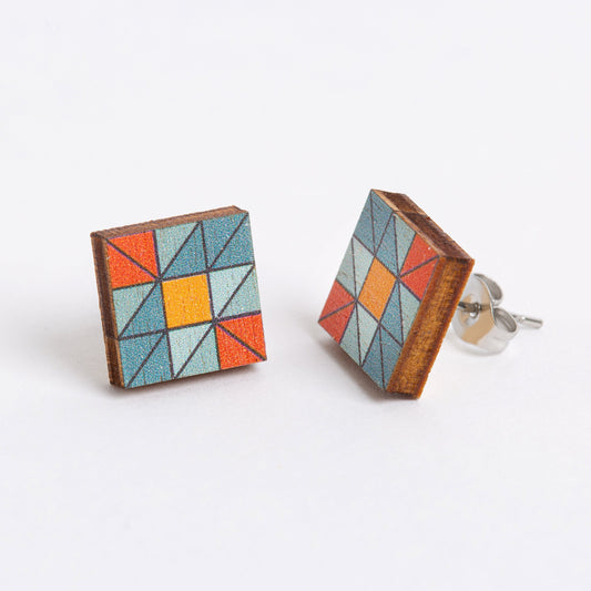 Quilt Block Wooden Earrings  - Quilting Gift
