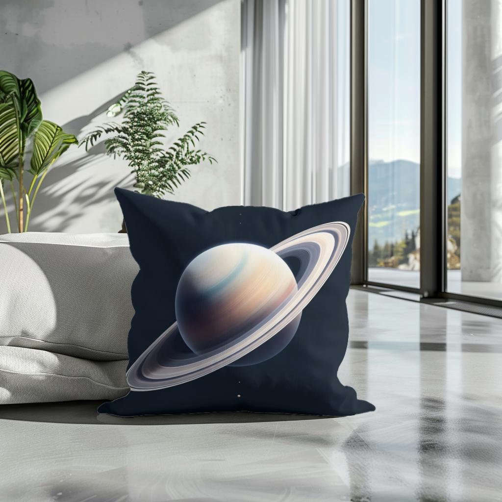 Saturn's Ringed Elegance Cotton Cushion