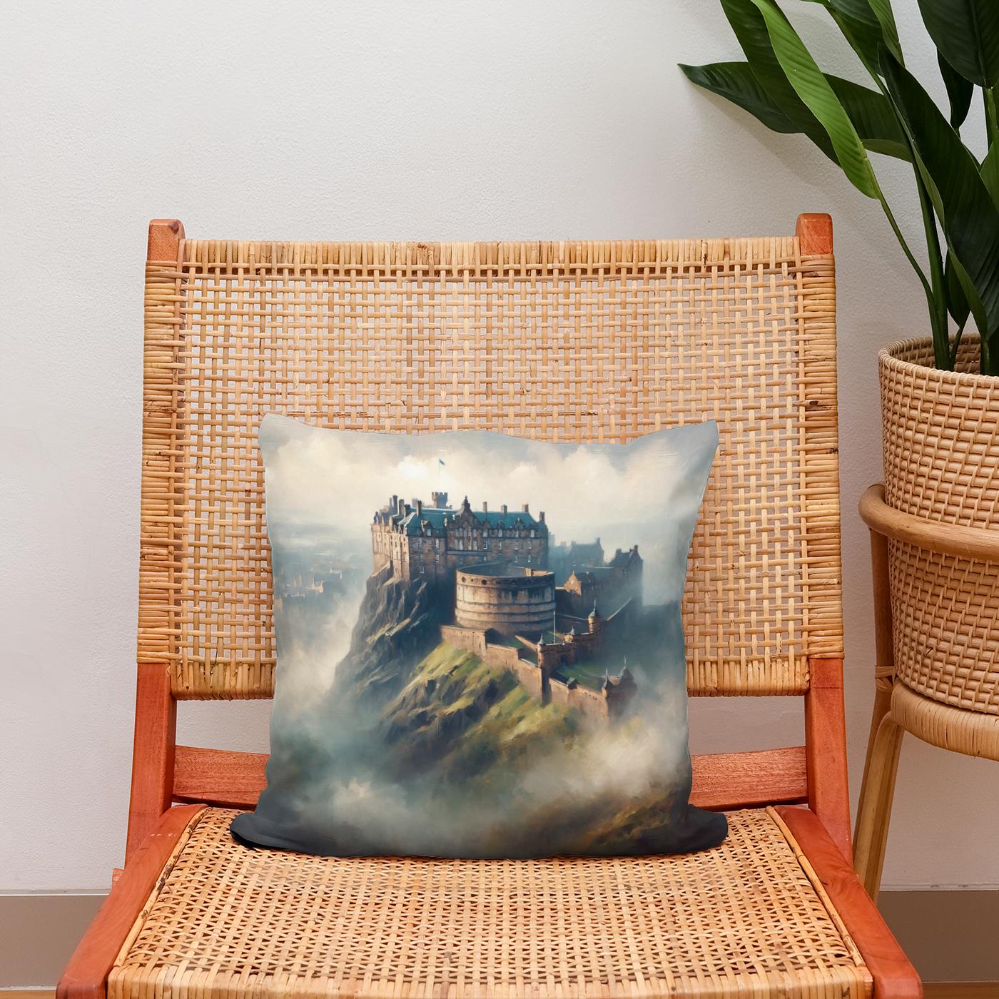 Edinburgh Castle Misty Dawn Cotton Cushion