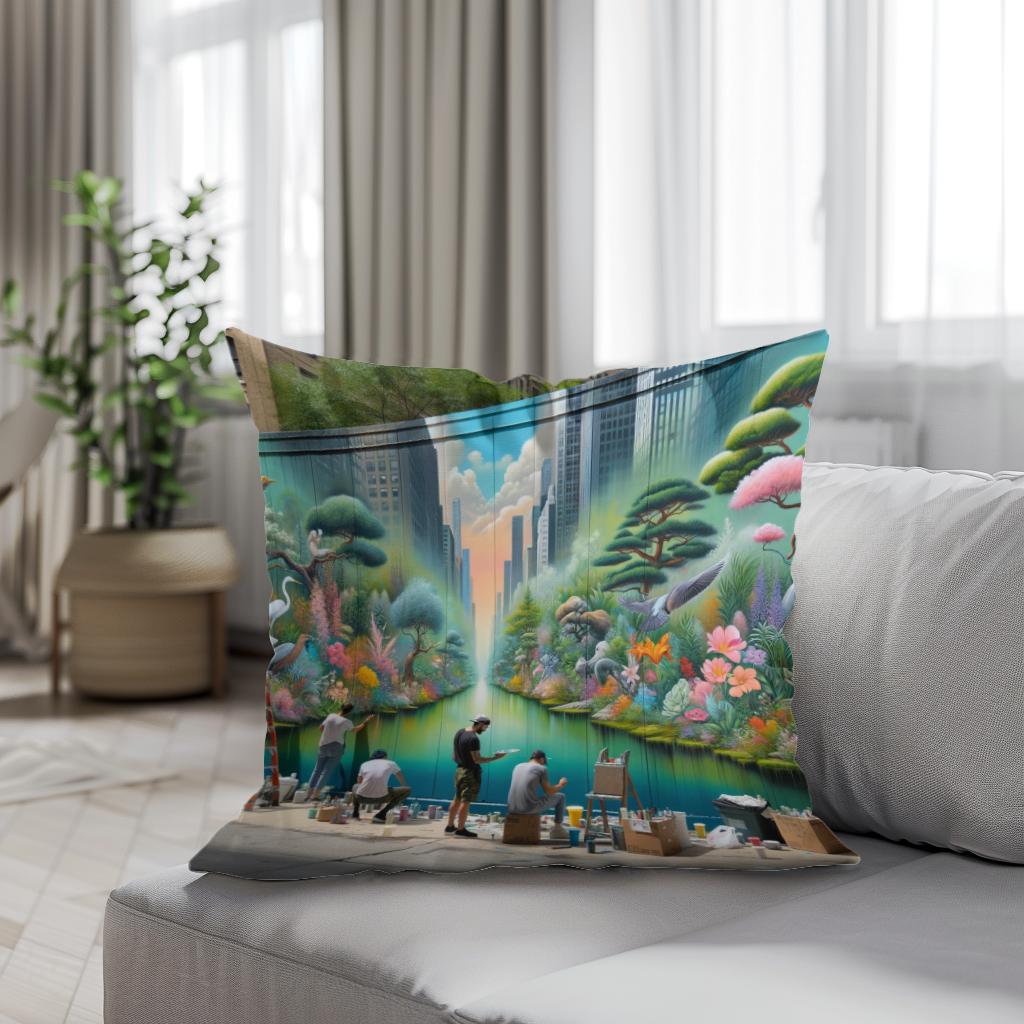 Urban Garden Mural Cotton Cushion