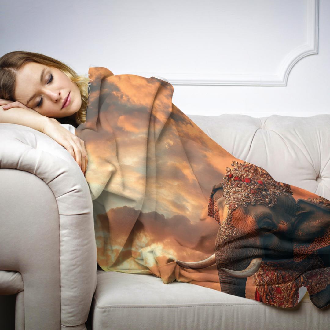Majestic Sunset Elephant Blanket