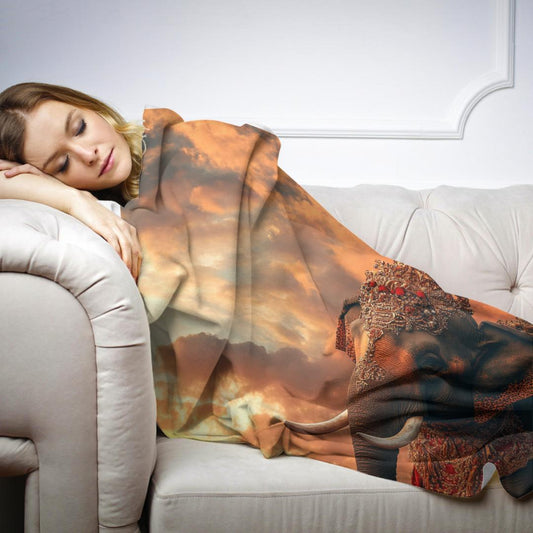 Majestic Sunset Elephant Blanket