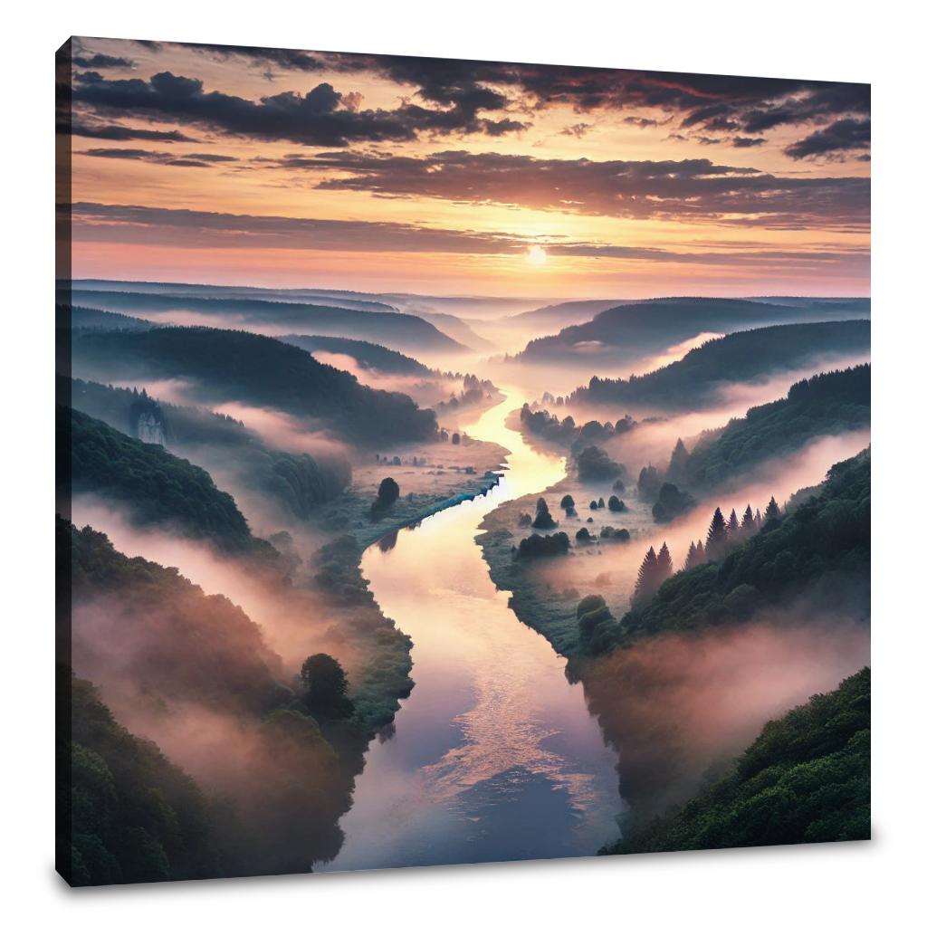 Misty Valley Sunrise Canvas