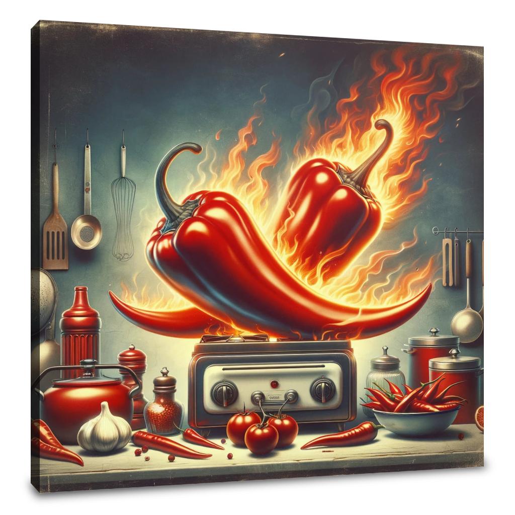 Retro Fire Chillies Kitchen Art Canvas