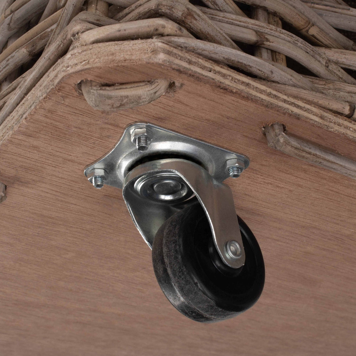 Small Wheeled Rattan Hessian Lined Log Basket