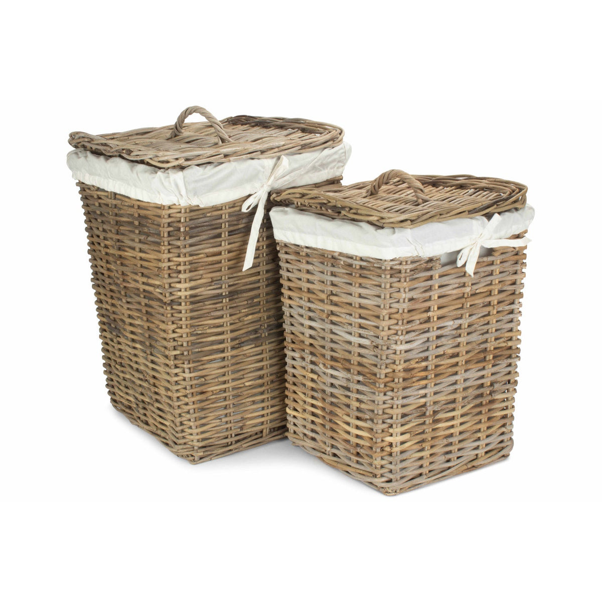 Square Rattan Laundry Hamper Basket Set 2