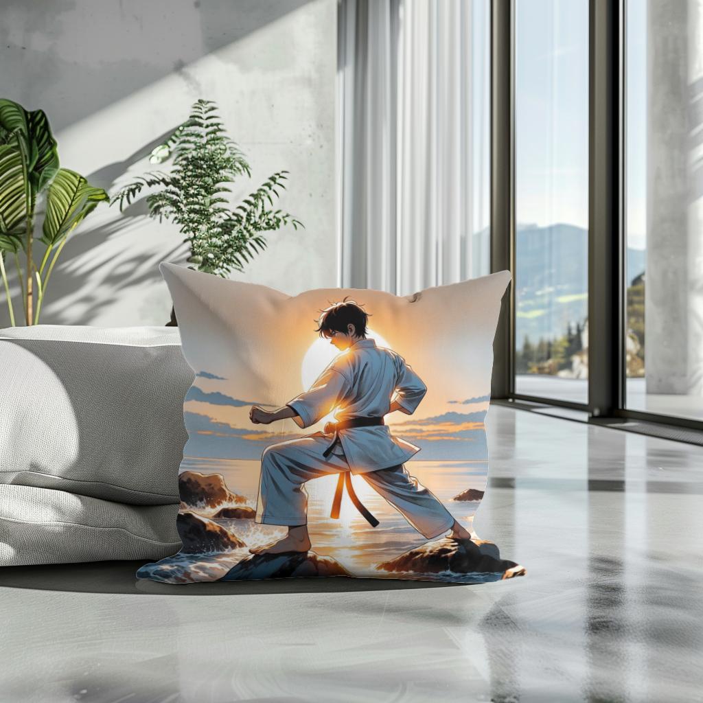 Karateka Sunrise Cotton Cushion