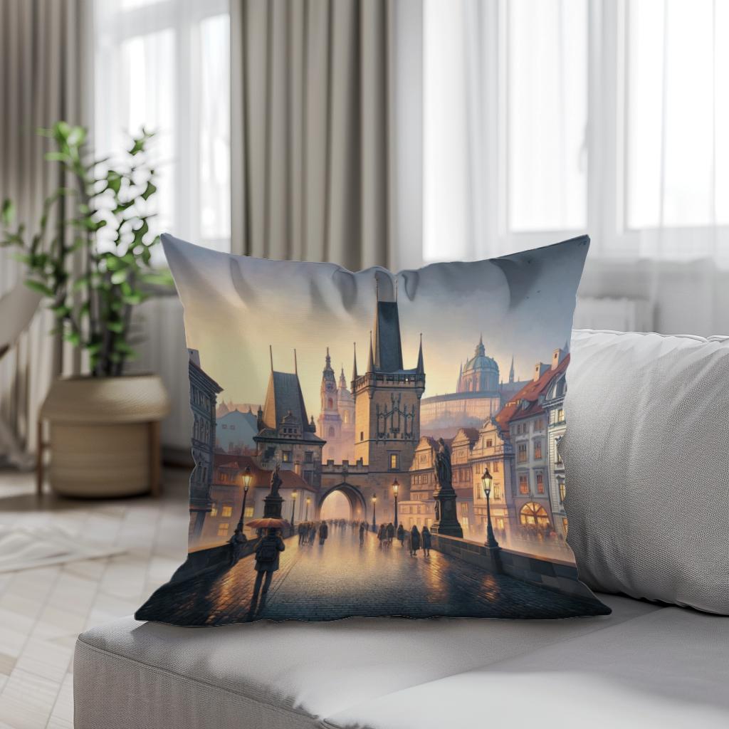 Prague Panorama Cotton Cushion