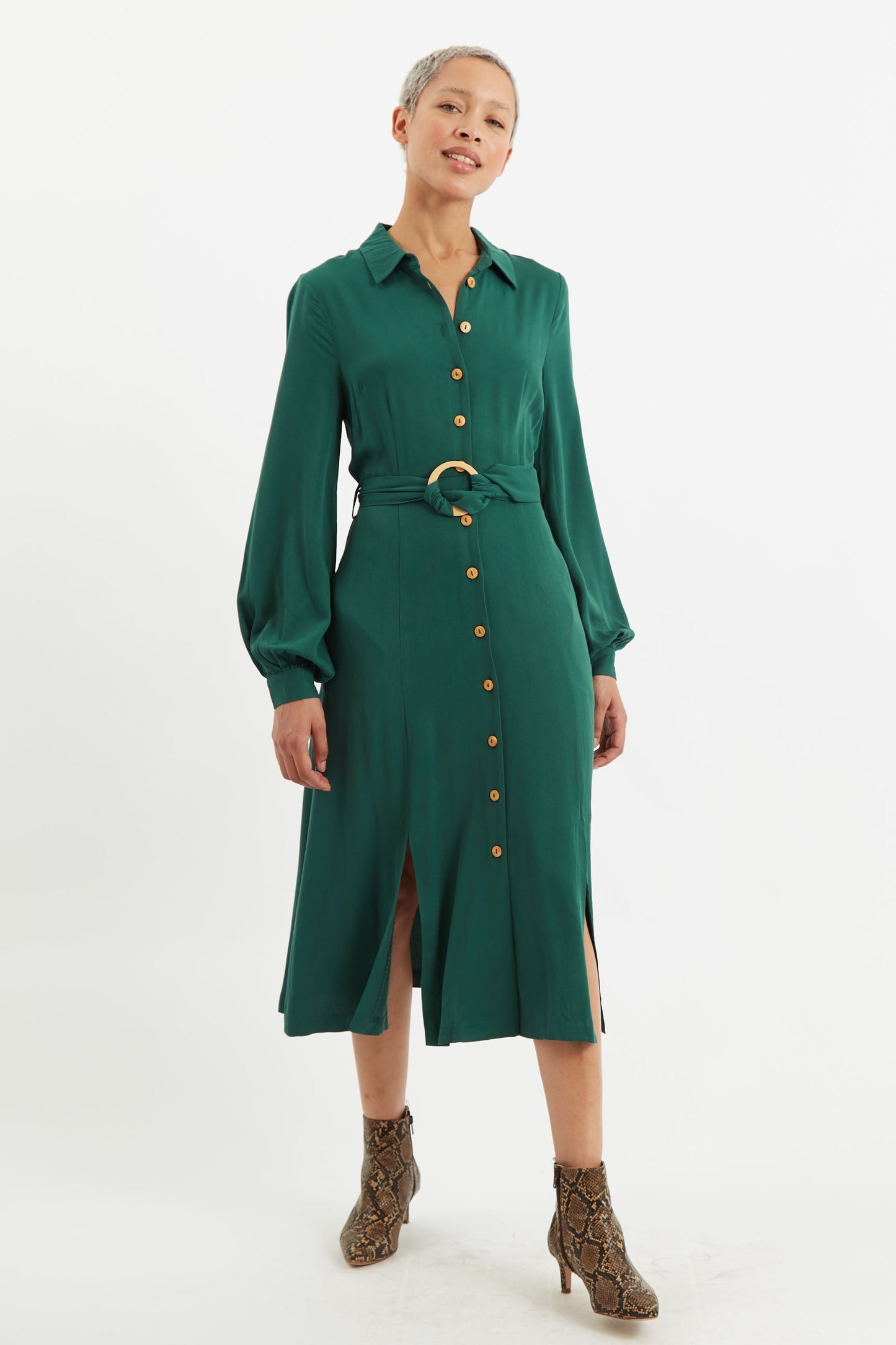 Rebecka Twill Long Sleeve Midi Dress