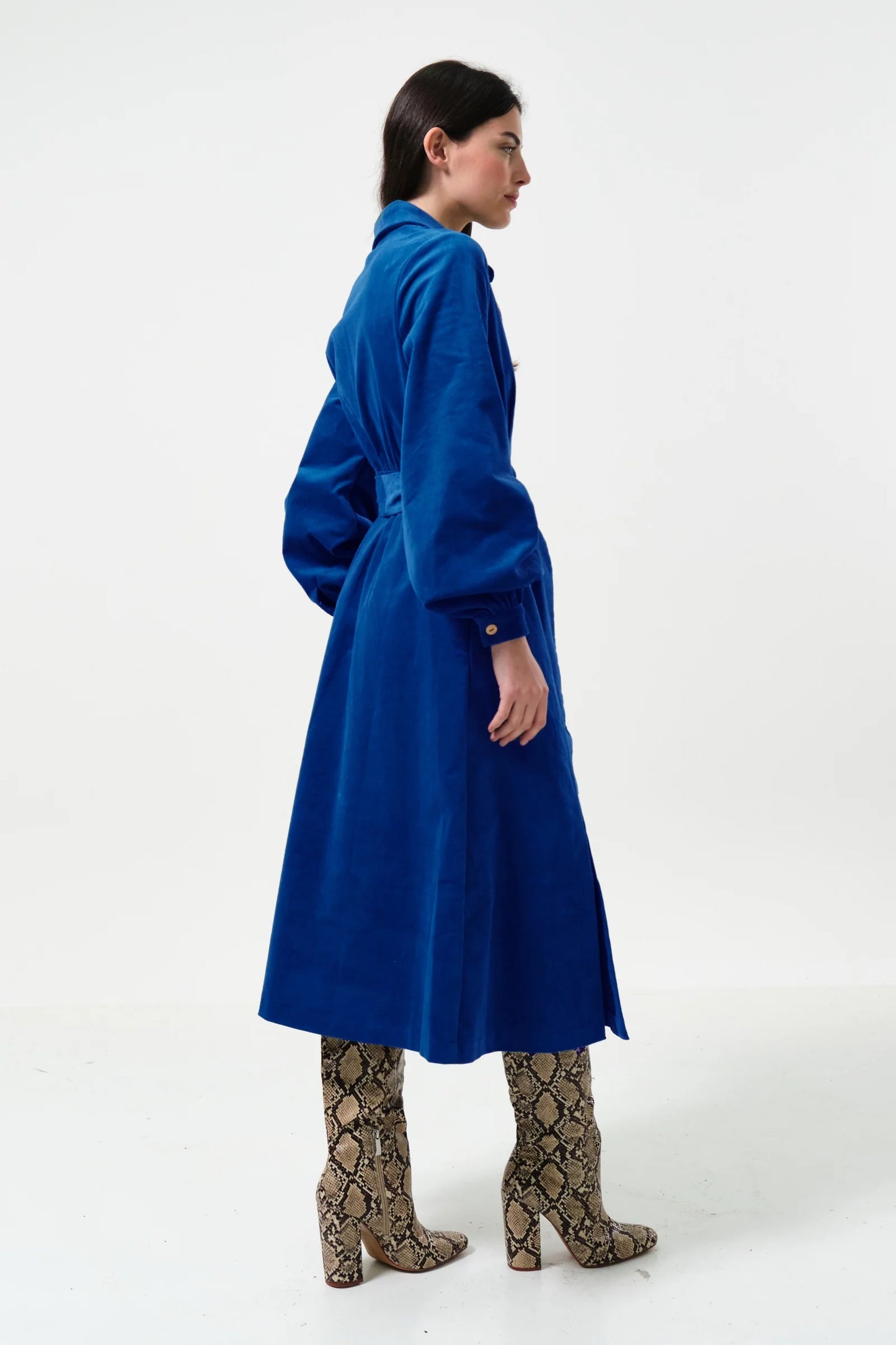 Rebecka Babycord Midi Shirt Dress - Cobalt