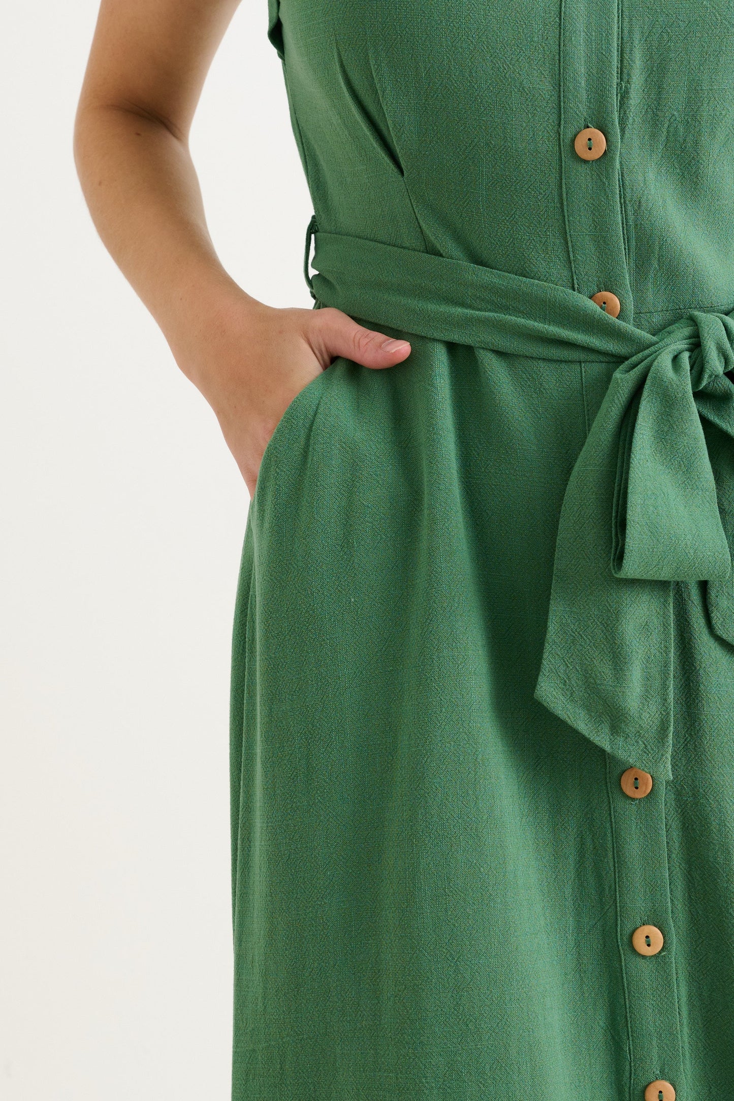 Reese Linen Mix Button Through Midi Shirt Dress - Green