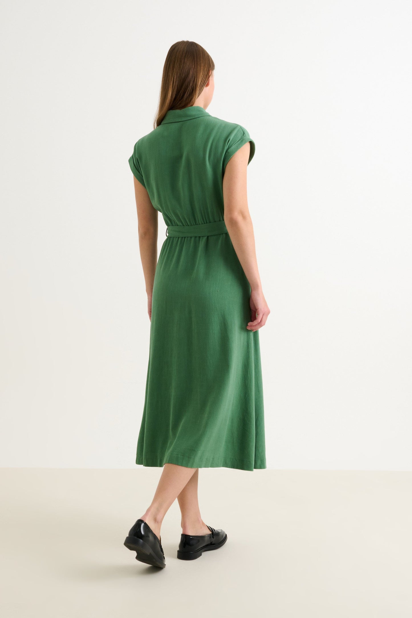 Reese Linen Mix Button Through Midi Shirt Dress - Green