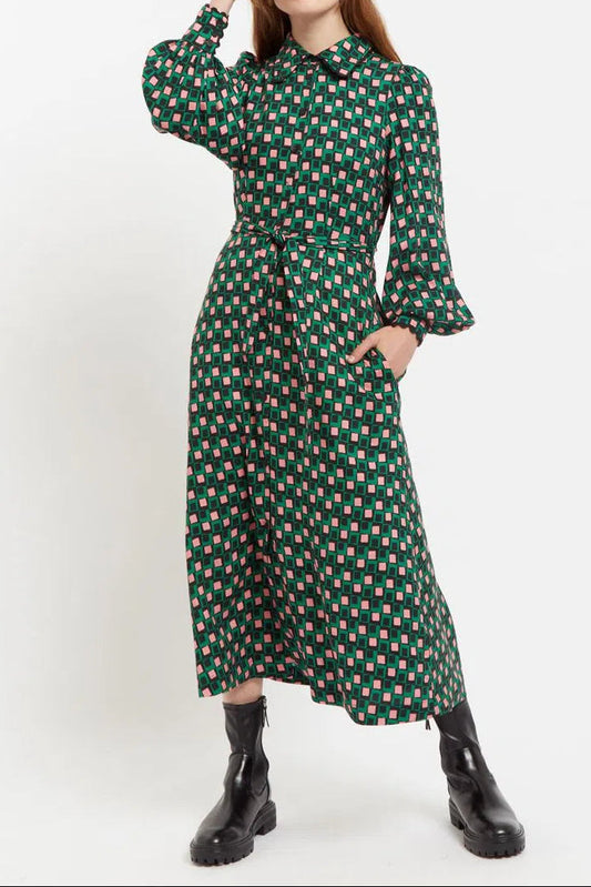 Louche Tabitha Retro Cubes Print Midi Shirtdress