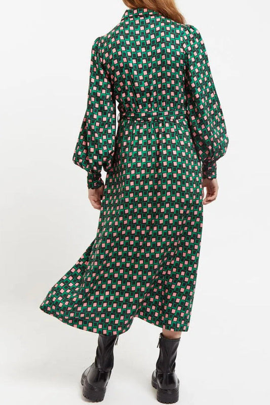 Louche Tabitha Retro Cubes Print Midi Shirtdress