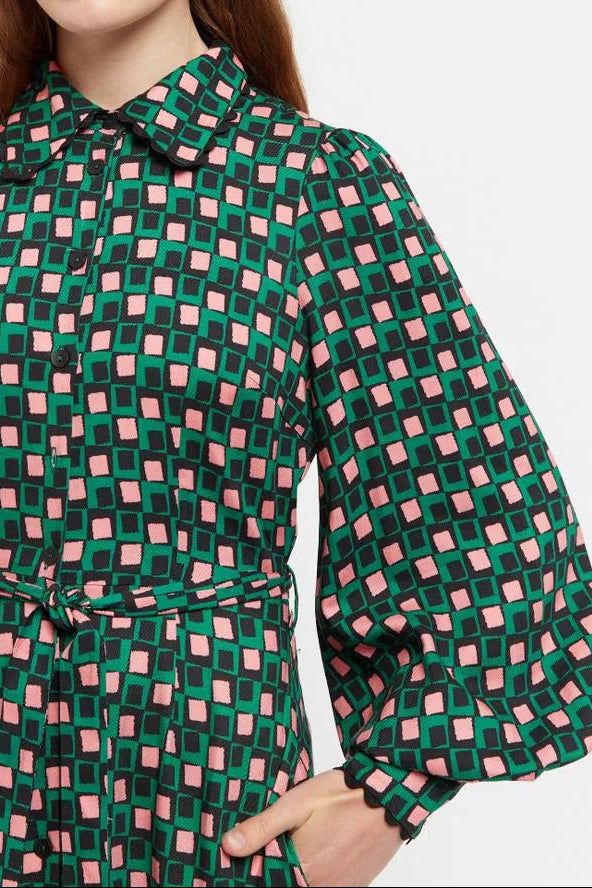 Louche Tabitha Retro Cubes Print Midi Shirtdress