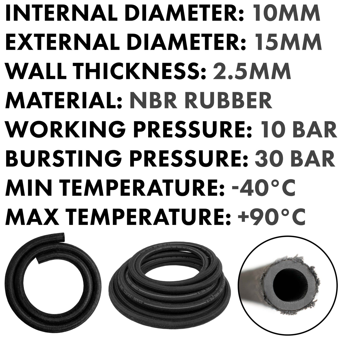 Rubber Reinforced with a Heat Resistant Textile Braid 10mm/15mm