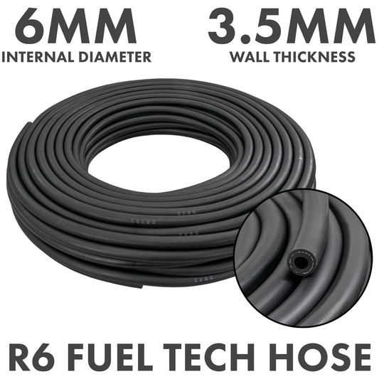 Rubber 6mm Braided Fuel, Oil Hose SAE J30 R6