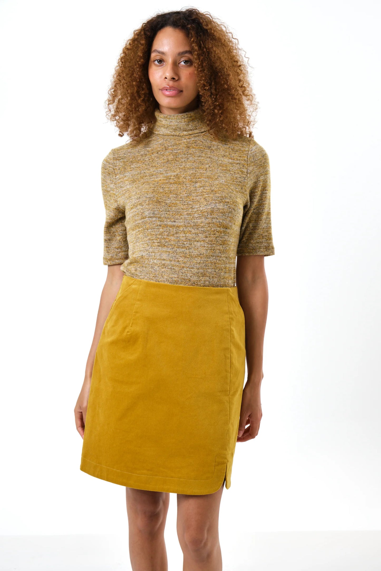 Ria Babycord A-Line Mini Skirt - Mustard
