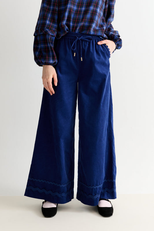 River Babycord Ric Rac Trim Wide Leg Trouser - Navy
