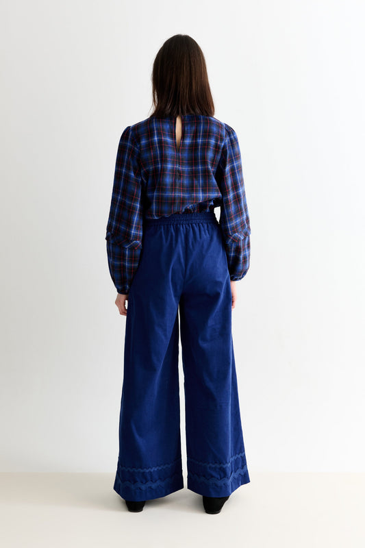 River Babycord Ric Rac Trim Wide Leg Trouser - Navy