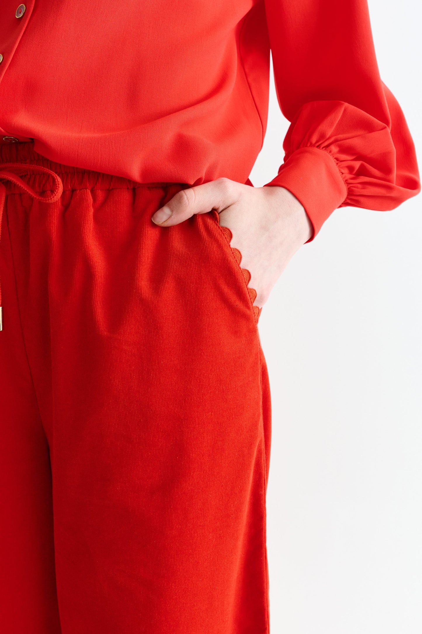 River Babycord Ric Rac Trim Wide Leg Trouser - Red