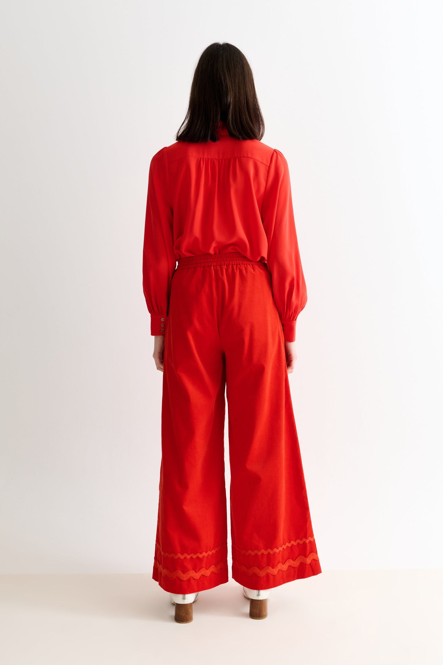 River Babycord Ric Rac Trim Wide Leg Trouser - Red