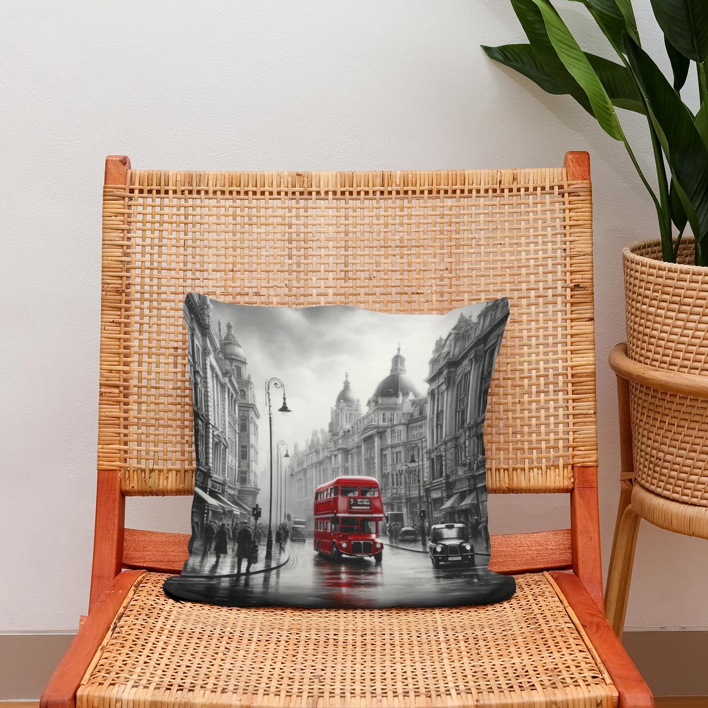 Red Essence of London Cotton Cushion