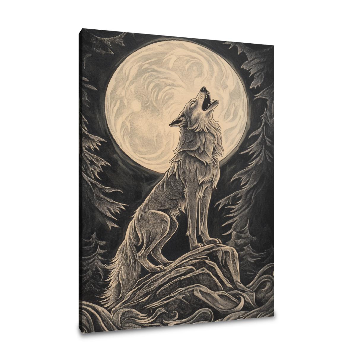 Moonlit Howling Wolf Canvas