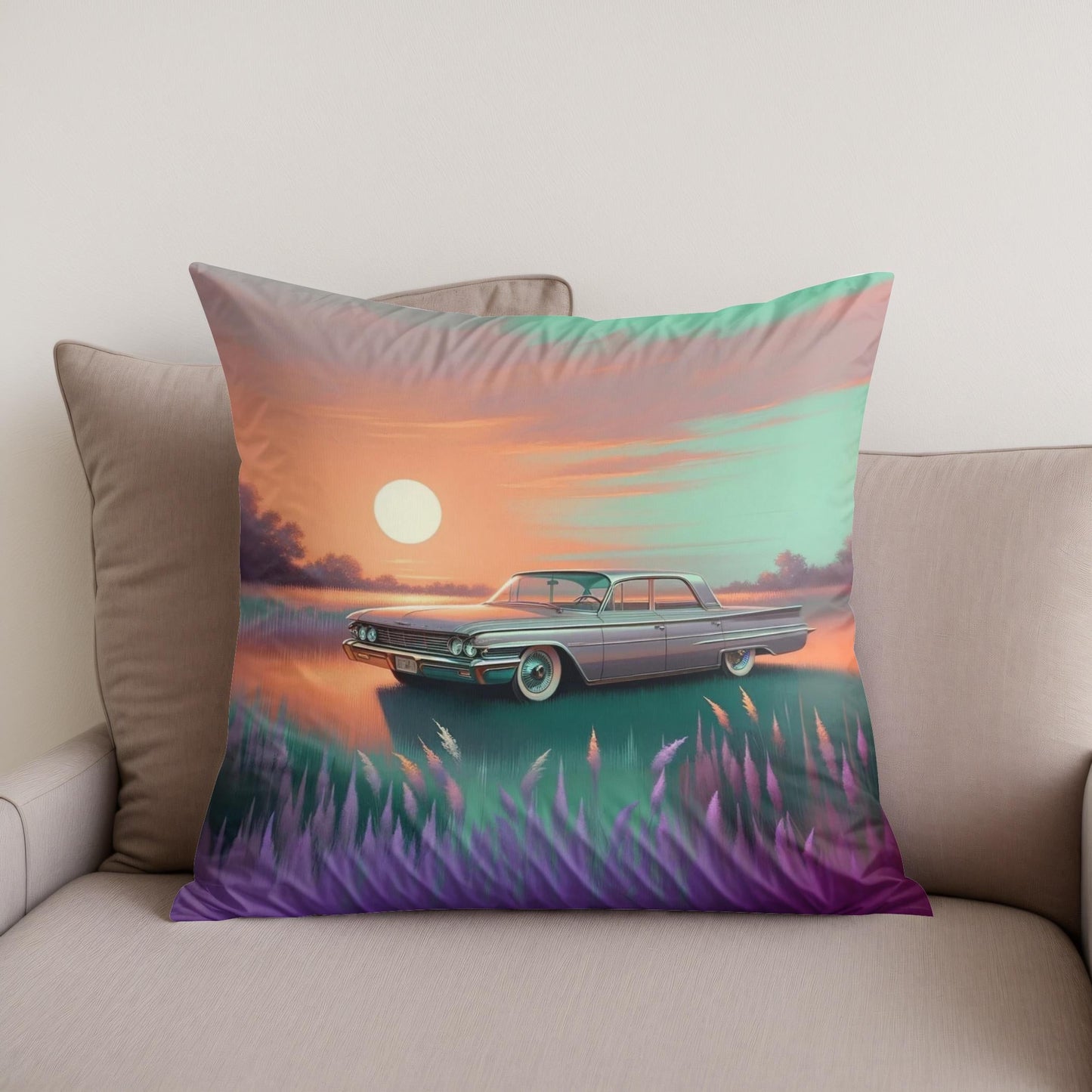 Meadow Sunset Drive Cotton Cushion