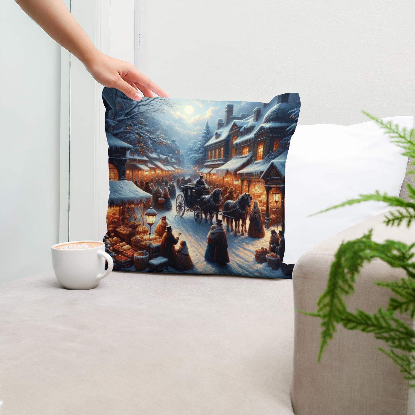 Victorian Winter Market Cotton Cushion