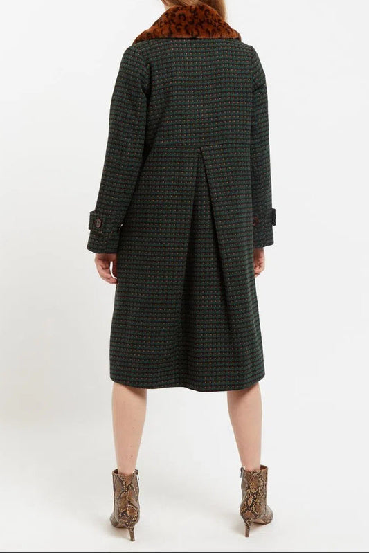 Louche Roksana Cottage Check Faux Fur Collared Coat