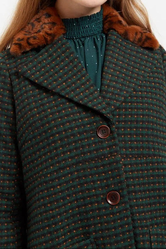 Louche Roksana Cottage Check Faux Fur Collared Coat