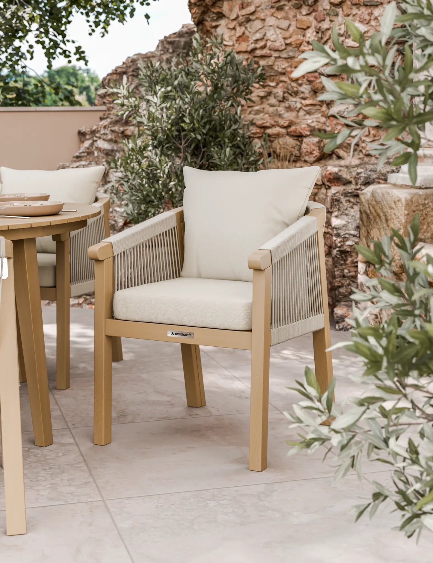 Roma 6 Seater Round Sunray with Terrazzo Insert Dining Set with Roma Dining Chairs