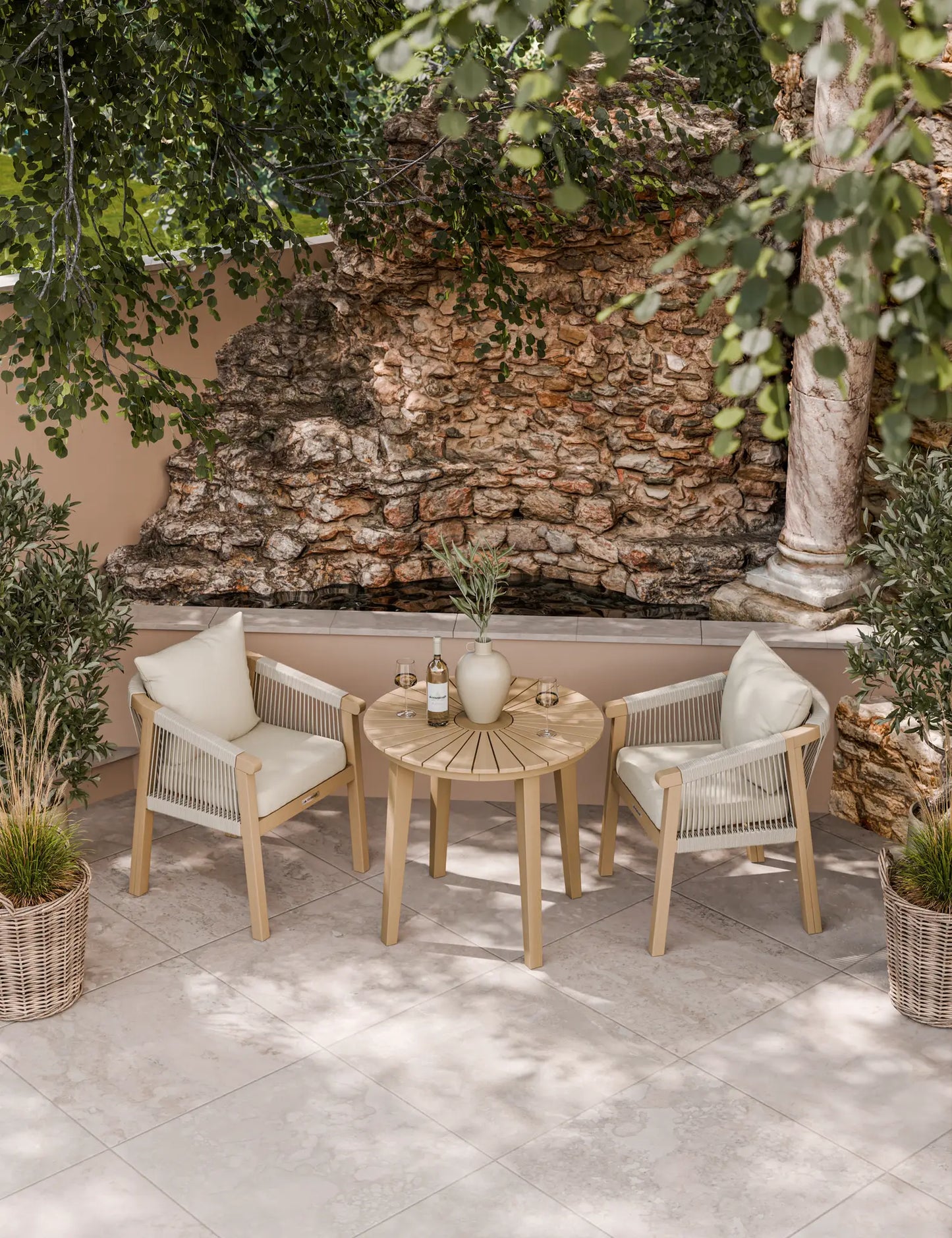 Roma 2 Seater Round Sunray Bistro Set with Roma Dining Chairs