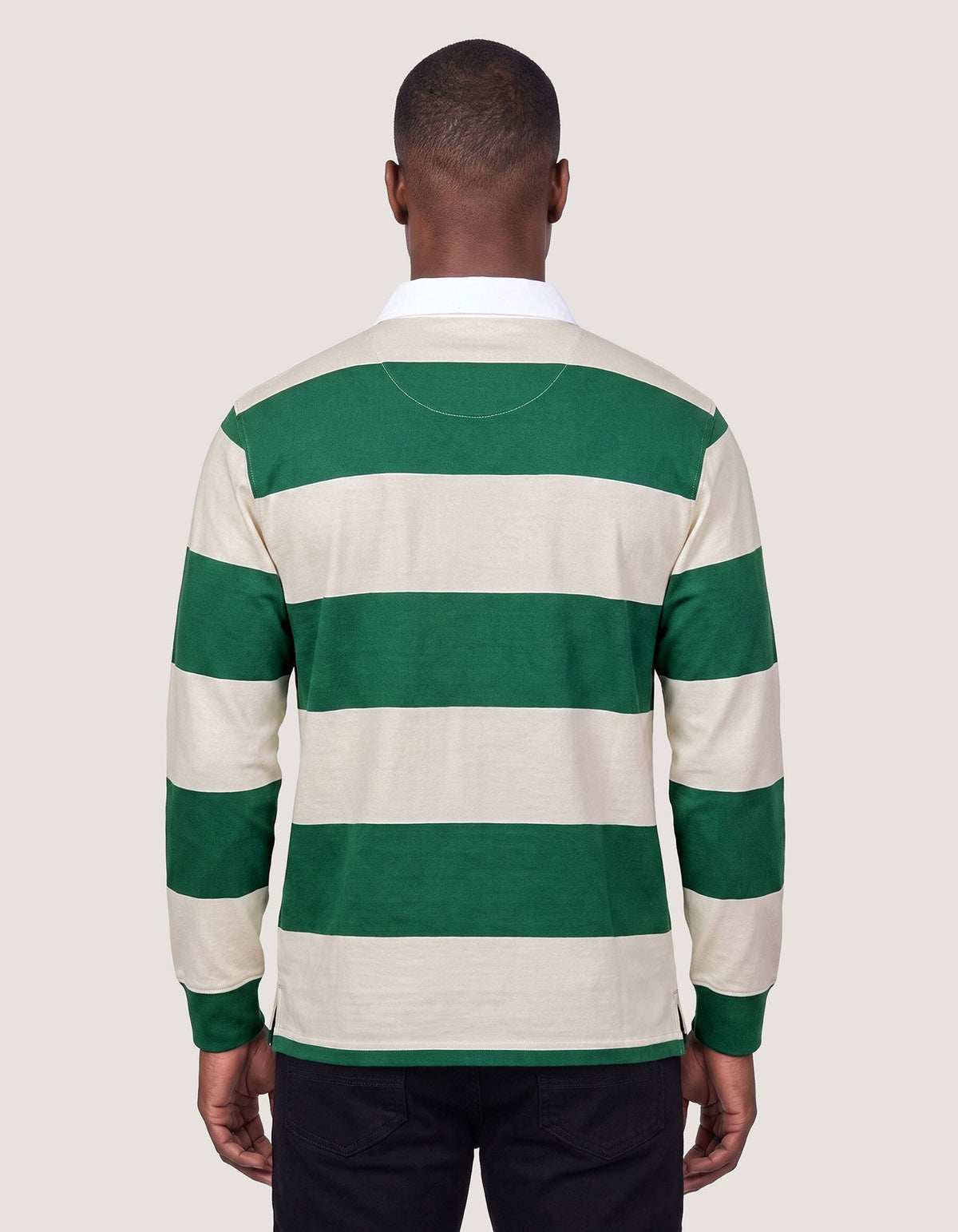 Off White & Green Relaxed Fit Striped Rugby Shirt