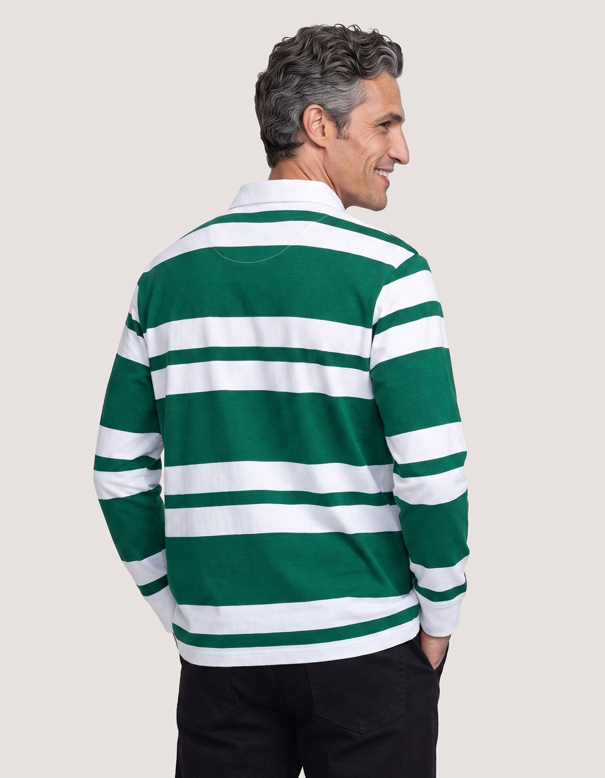 British Green & White Relaxed Fit Striped Rugby Shirt