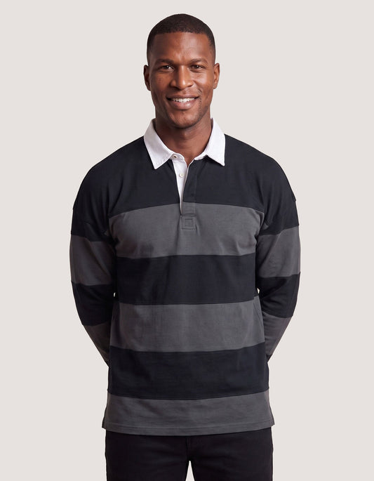 Black Striped Oversized Rugby Shirt
