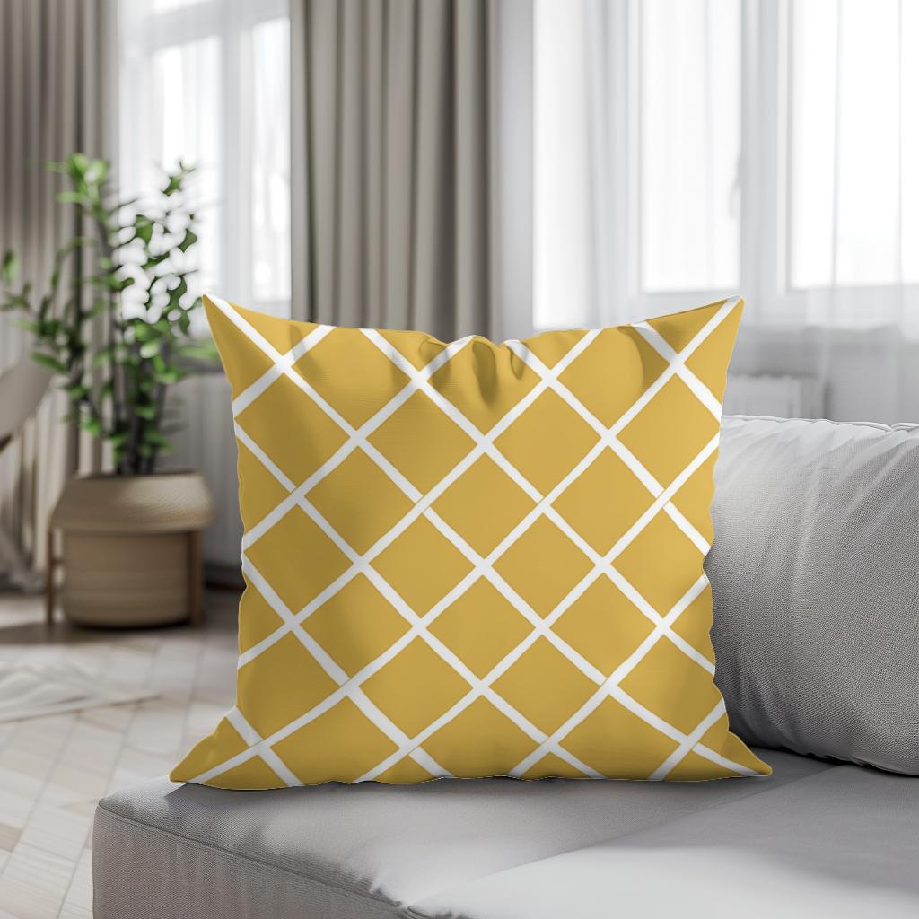 Mustard Diamond Grid Cotton Cushion