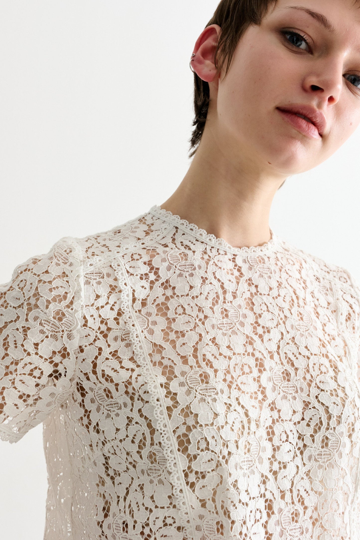Rufaro Lace Trim Short Sleeve Blouse - Off White