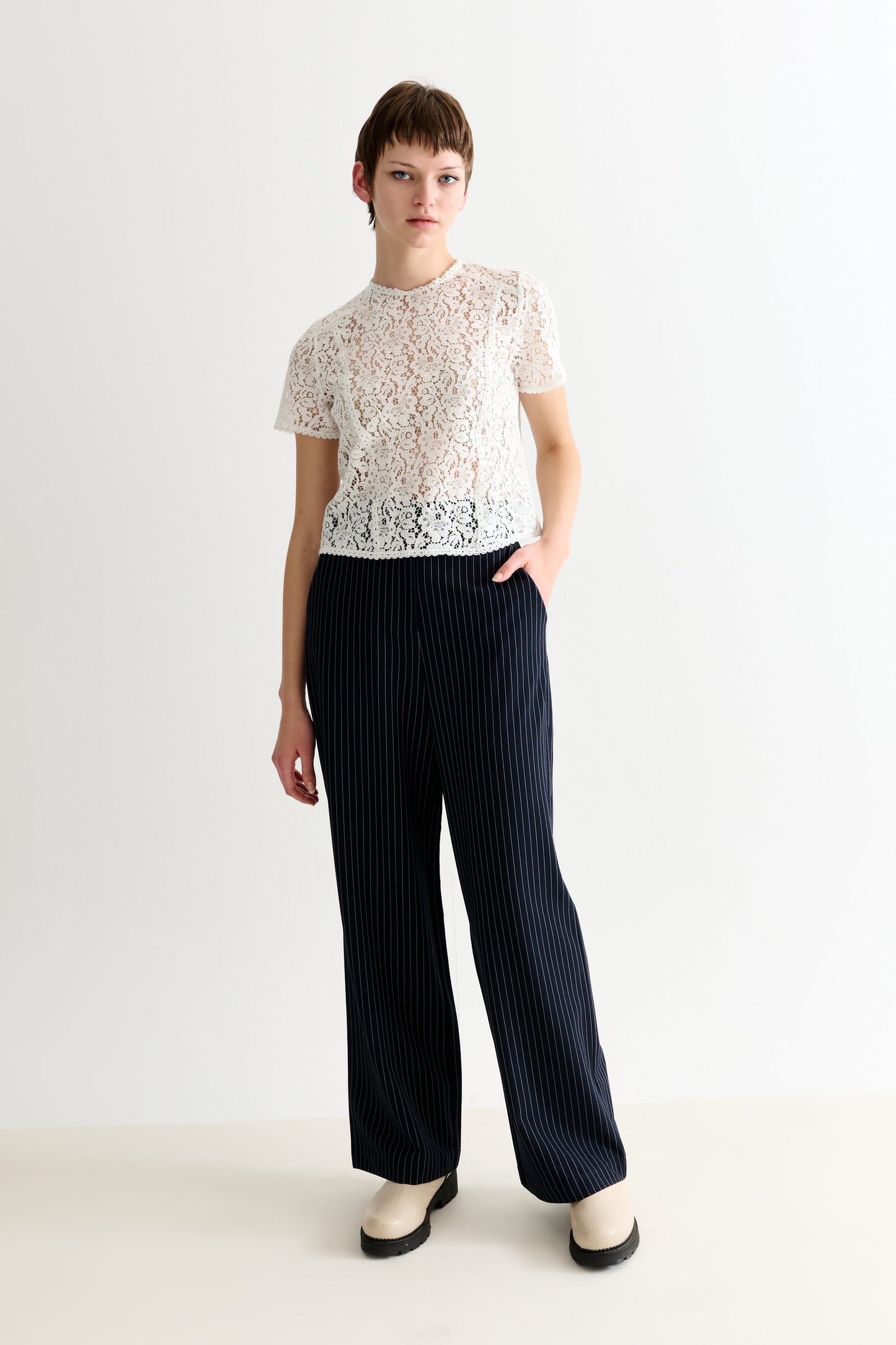 Rufaro Lace Trim Short Sleeve Blouse - Off White