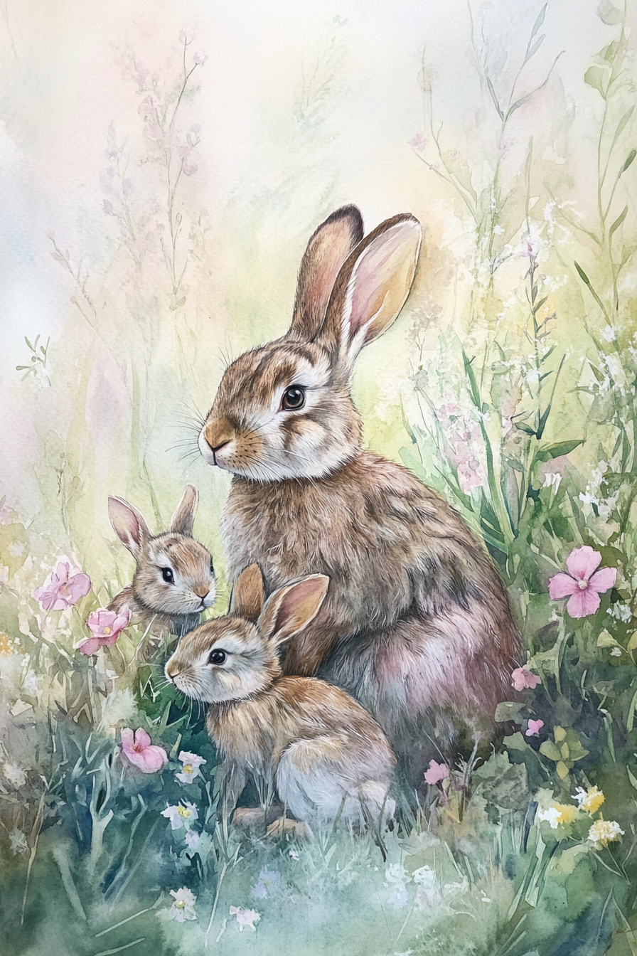 Rabbit Family Spring Canvas